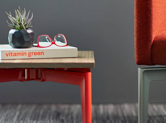 Bassline table with red base by turnstone